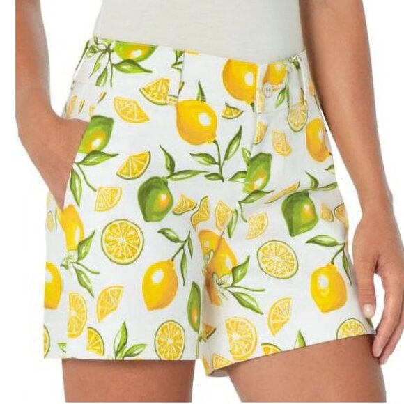 Isaac Mizrahi | Lemon & Lime Citrus Print Tailored White Shorts | Size 12 - Picture 1 of 12